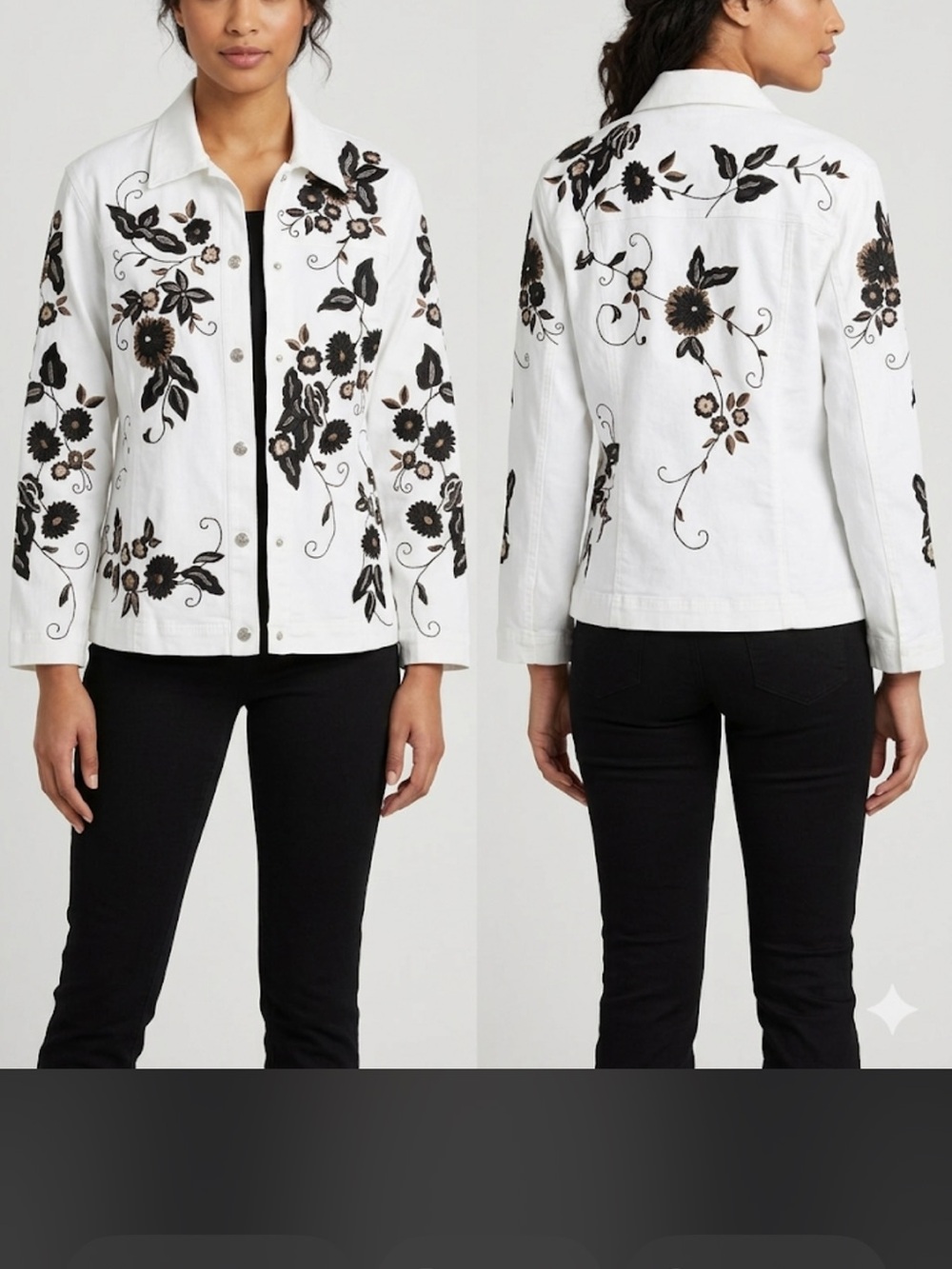 GRAFF WEAR Size M Embroidered Floral Denim Jacket - White/Black
